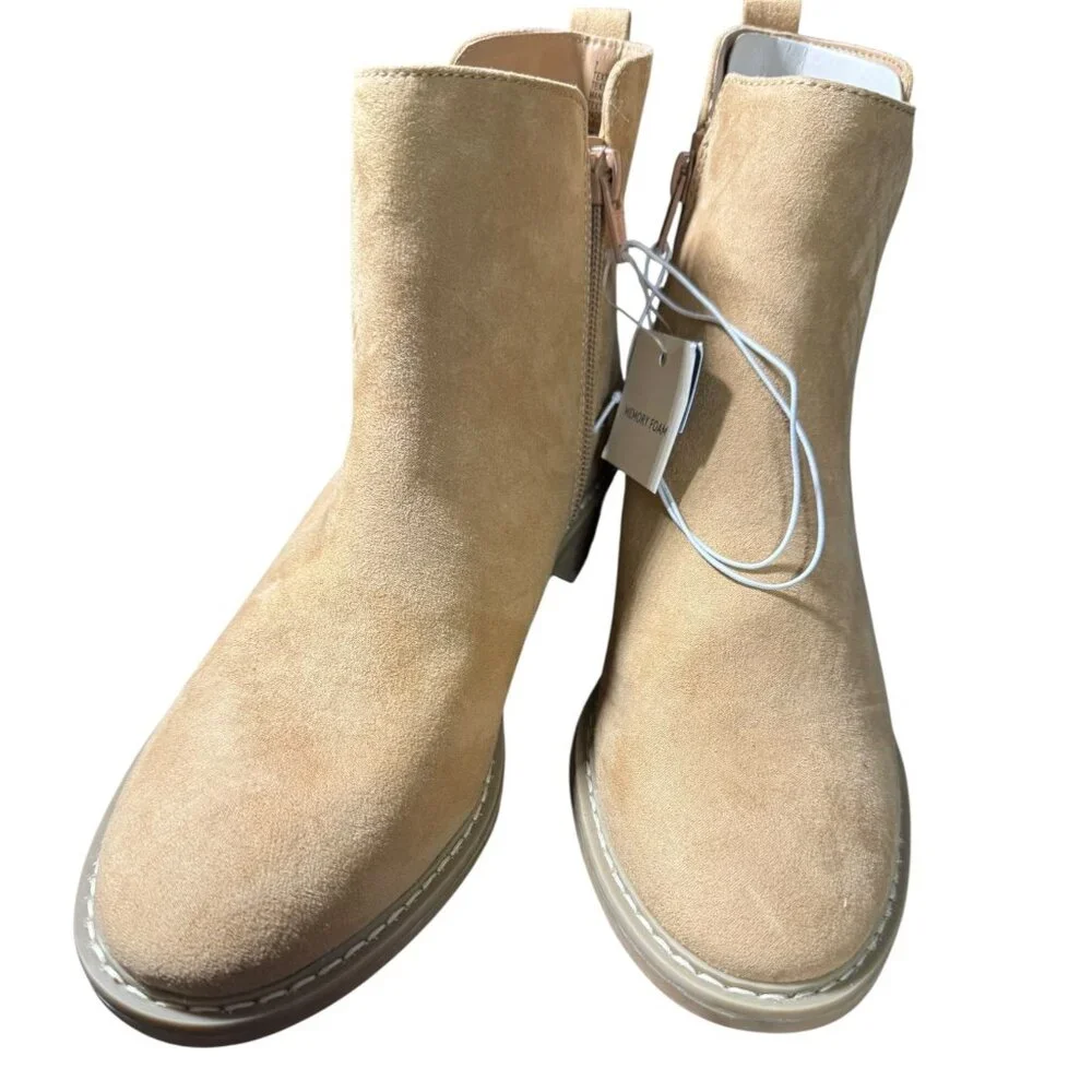 Universal Thread Tan Ankle Boots With Side Zipper And Memory Foam Insole  Size 7